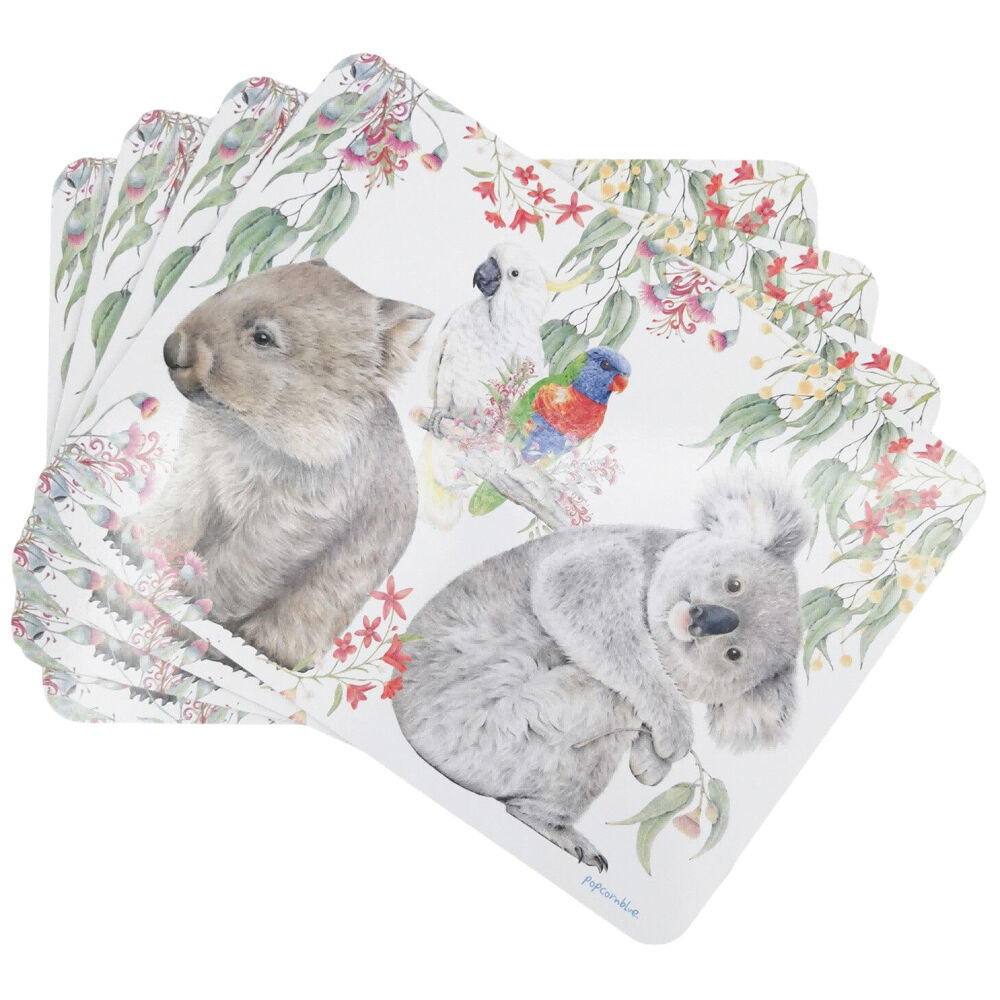 Urban Popcorn Blue Australiana Cork Wooden Placemats 28x38cm White/Green (4 Pieces)