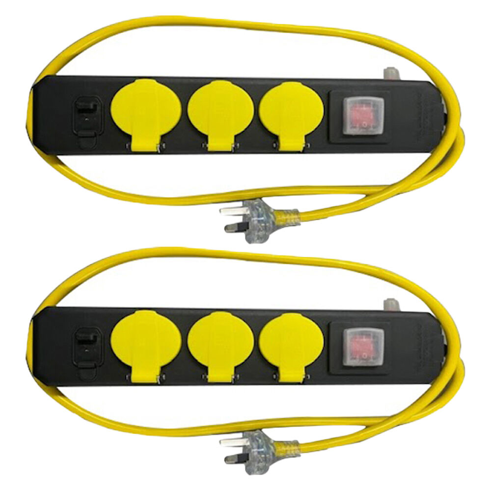 Ultracharge Powerboard 3 Outlet Socket 2.4 USB 2.4A Black/Yellow (2 Pack)