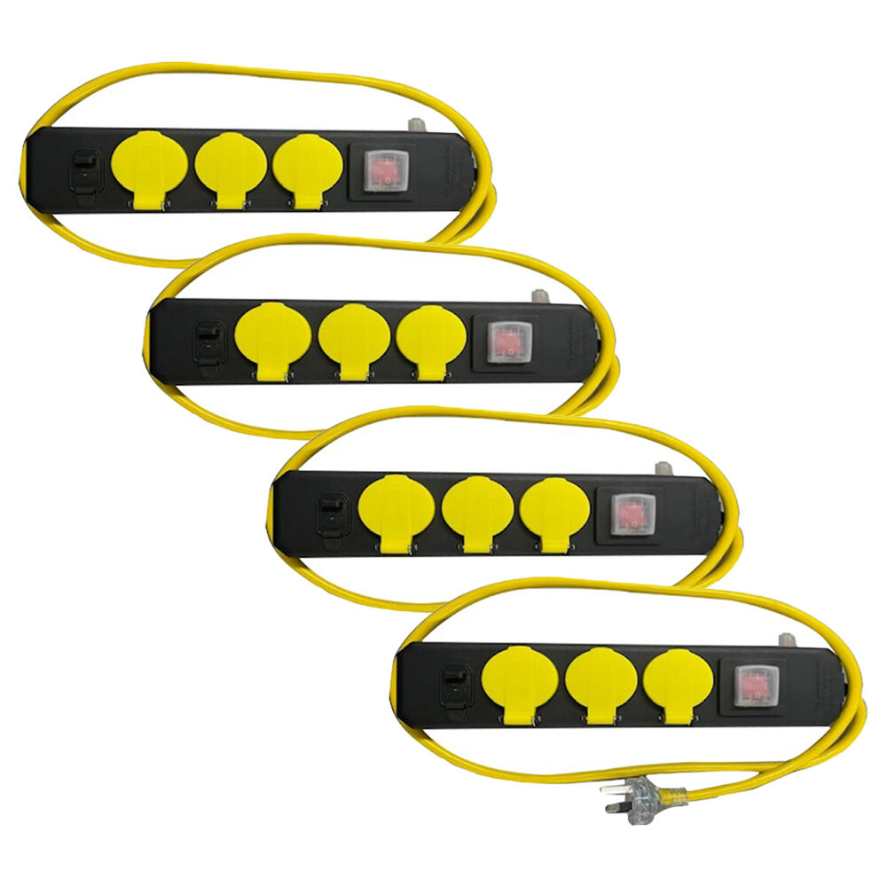 Ultracharge Powerboard 3 Outlet Socket 2.4 USB 2.4A Black/Yellow (4 Pack)
