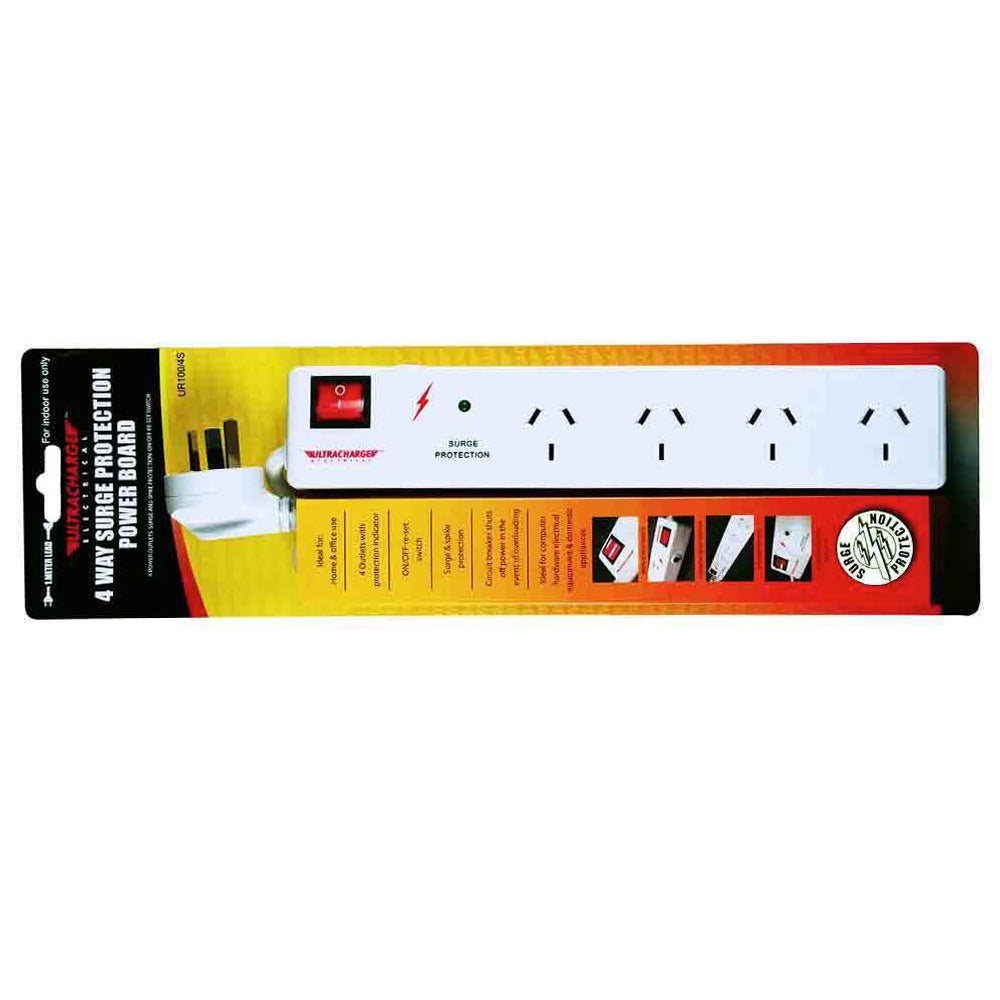 Ultracharge 4-Socket Surge Protection Power Strip Board 1m Cord Extension Outlet — image 2