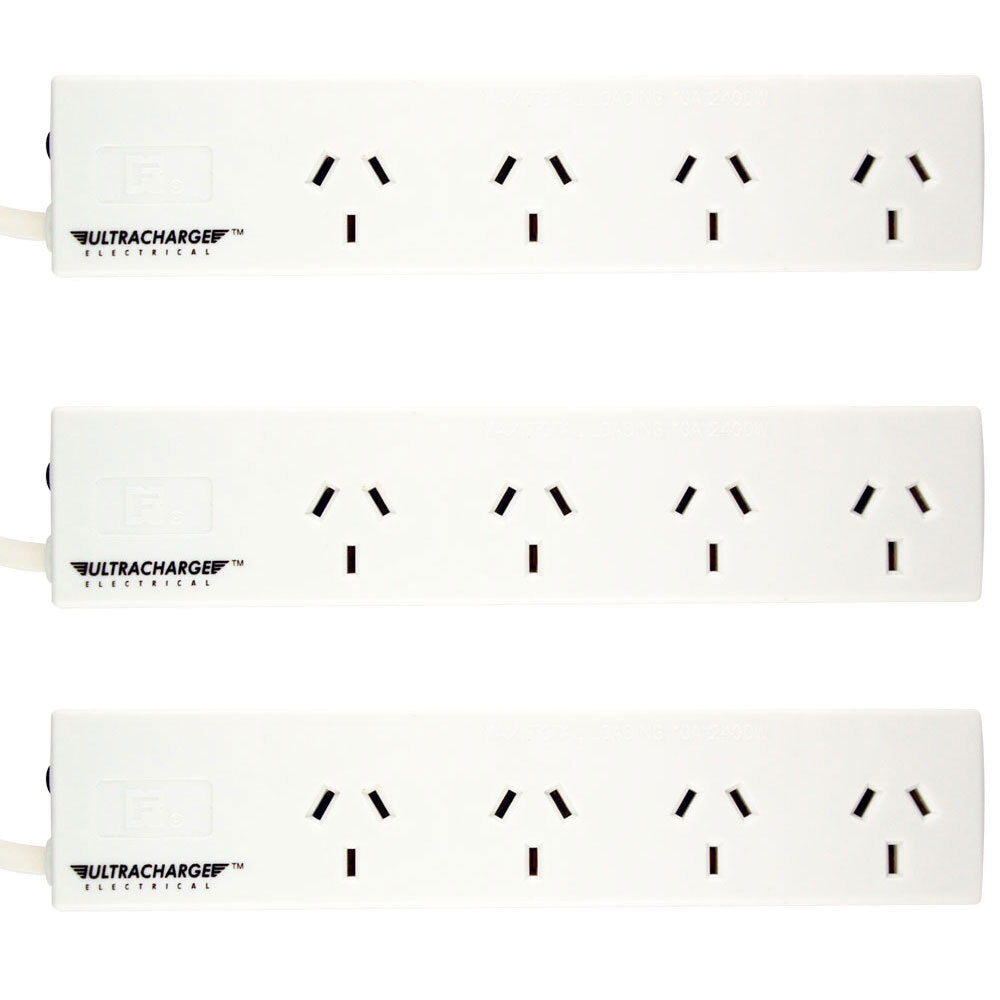 Ultracharge Power Board 4 Way Socket Slot 250V 10Amp Wall Mount Powerboard WH (3 Pack)