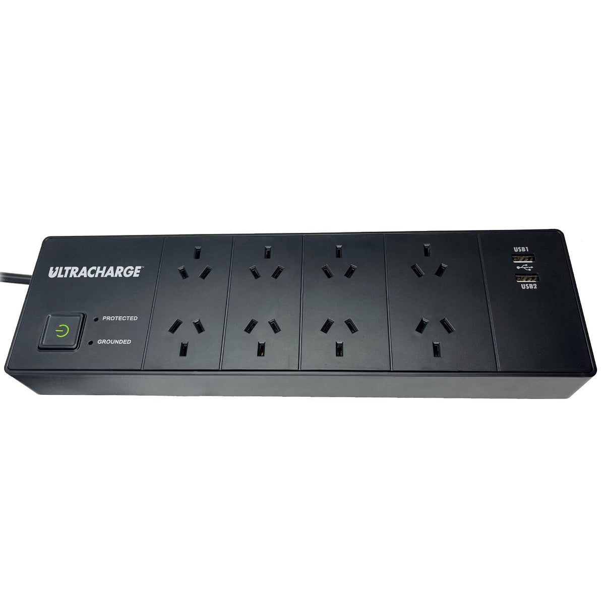 Ultracharge 8 Way Surge Protected Power Board With 2 USB Charging Ports Black — image 2