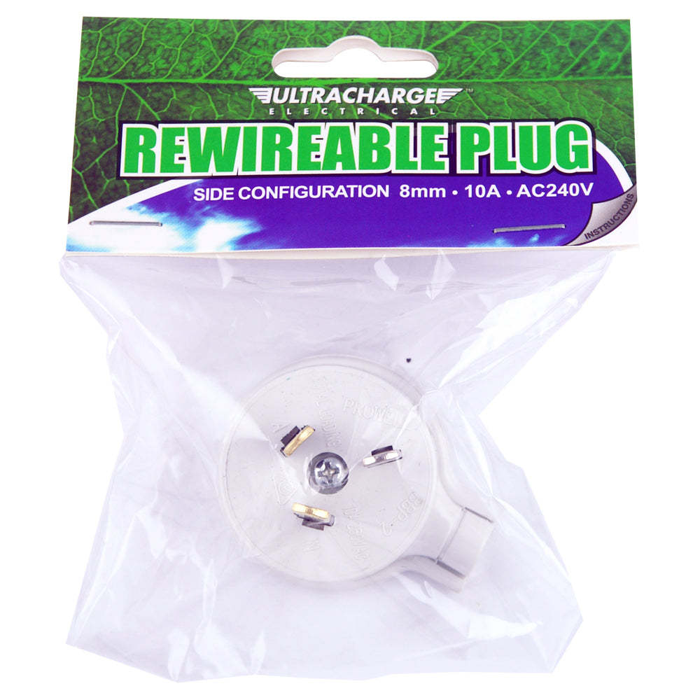 Ultracharge Electrical 10A Rewireable 3-Pin Plug 240V 8mm Side Configuration