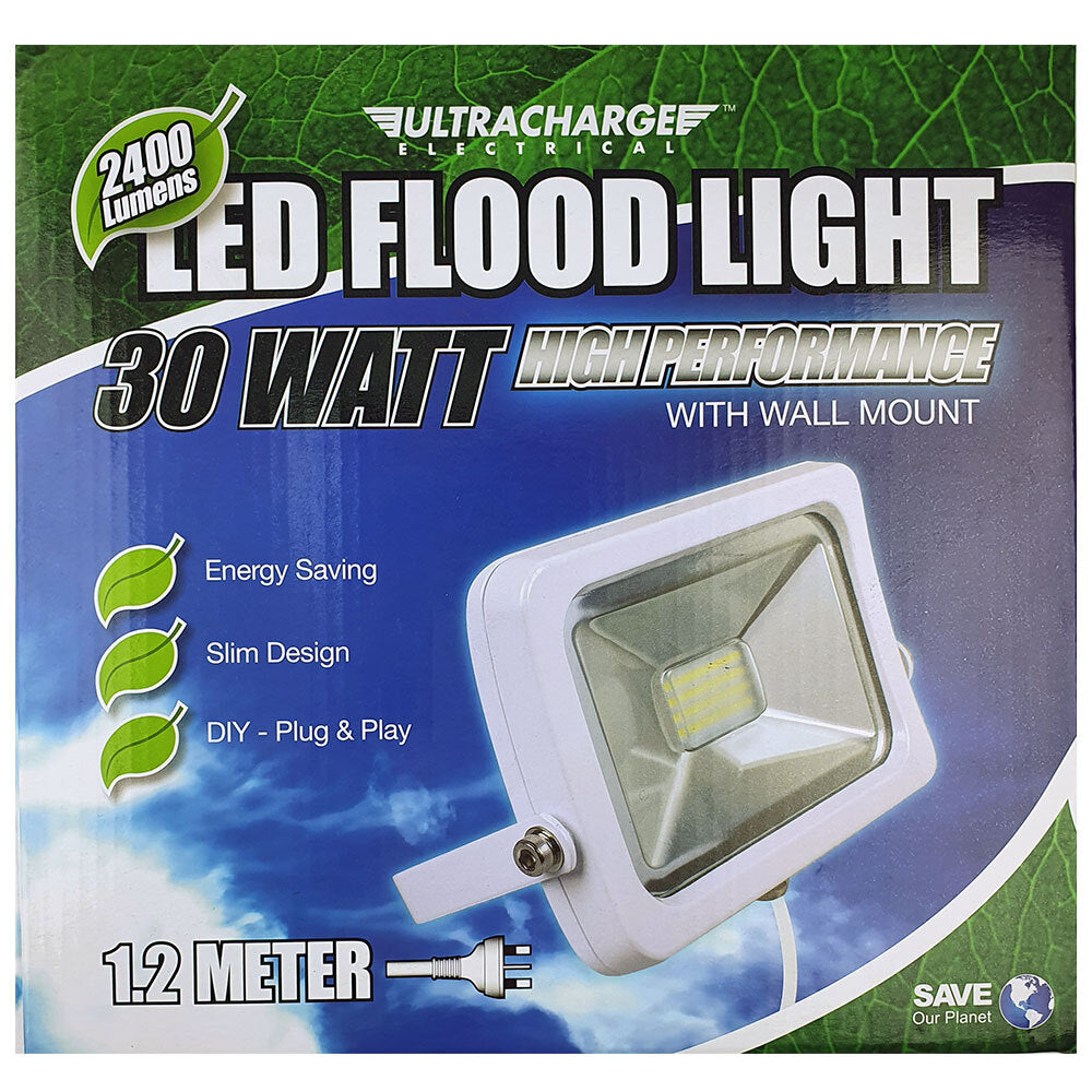 Ultracharge 30W LED Floodlight Cool Wall Mounted Outdoor Flood Light BLK — White