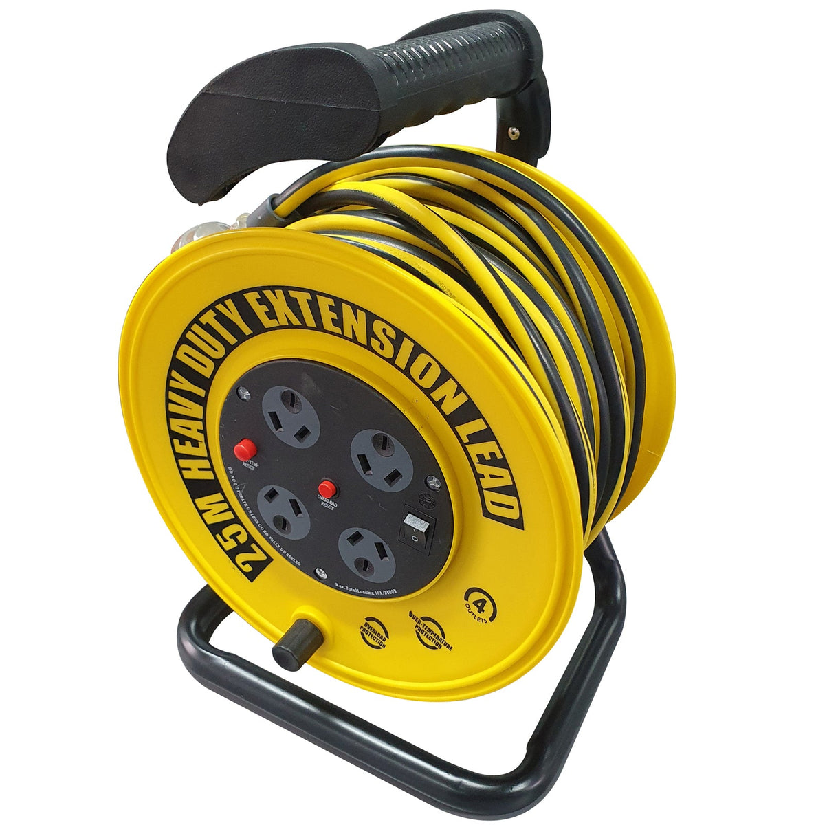 Ultracharge Heavy Duty 25m Extension Cord Lead Reel 10A Electric Cable Yellow/BK