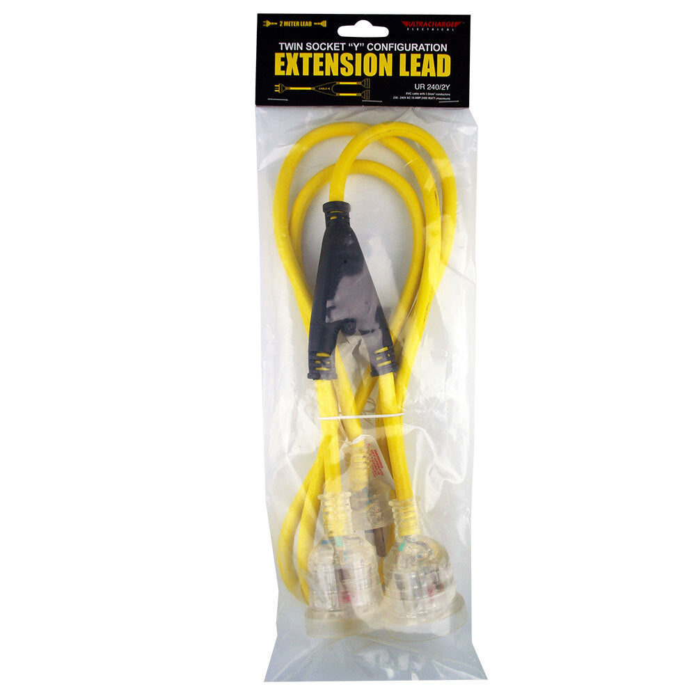 Ultracharge 2m Extension Lead Home Cable Cord 10A Twin Socket Power Plug YL (2 Pack) — image 3