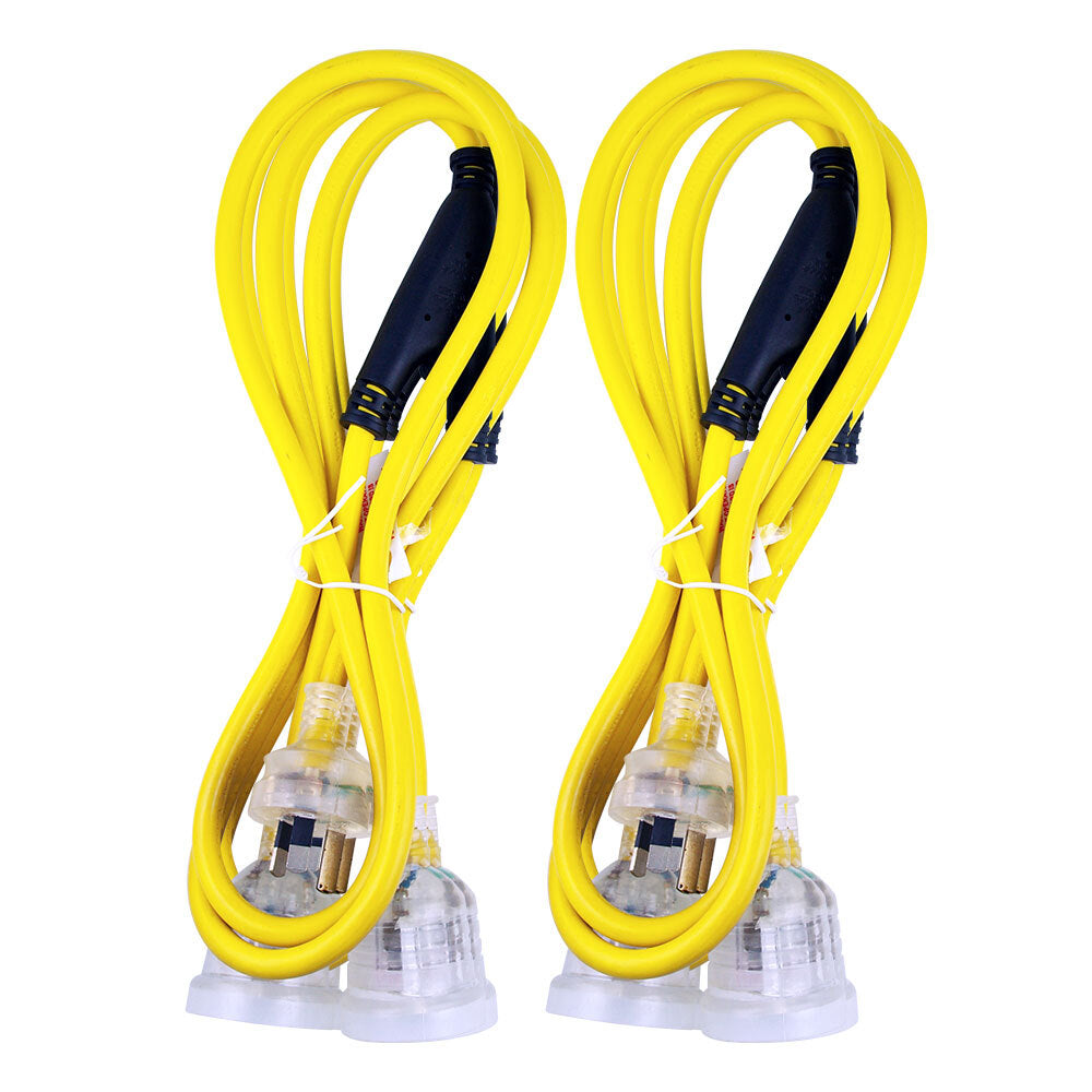 Ultracharge 2m Extension Lead Home Cable Cord 10A Twin Socket Power Plug YL (2 Pack)