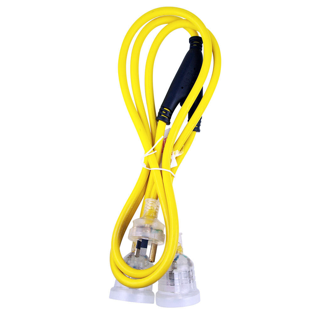 Ultracharge 2m Extension Lead Home Cable Cord 10A Twin Socket Power Plug Yellow