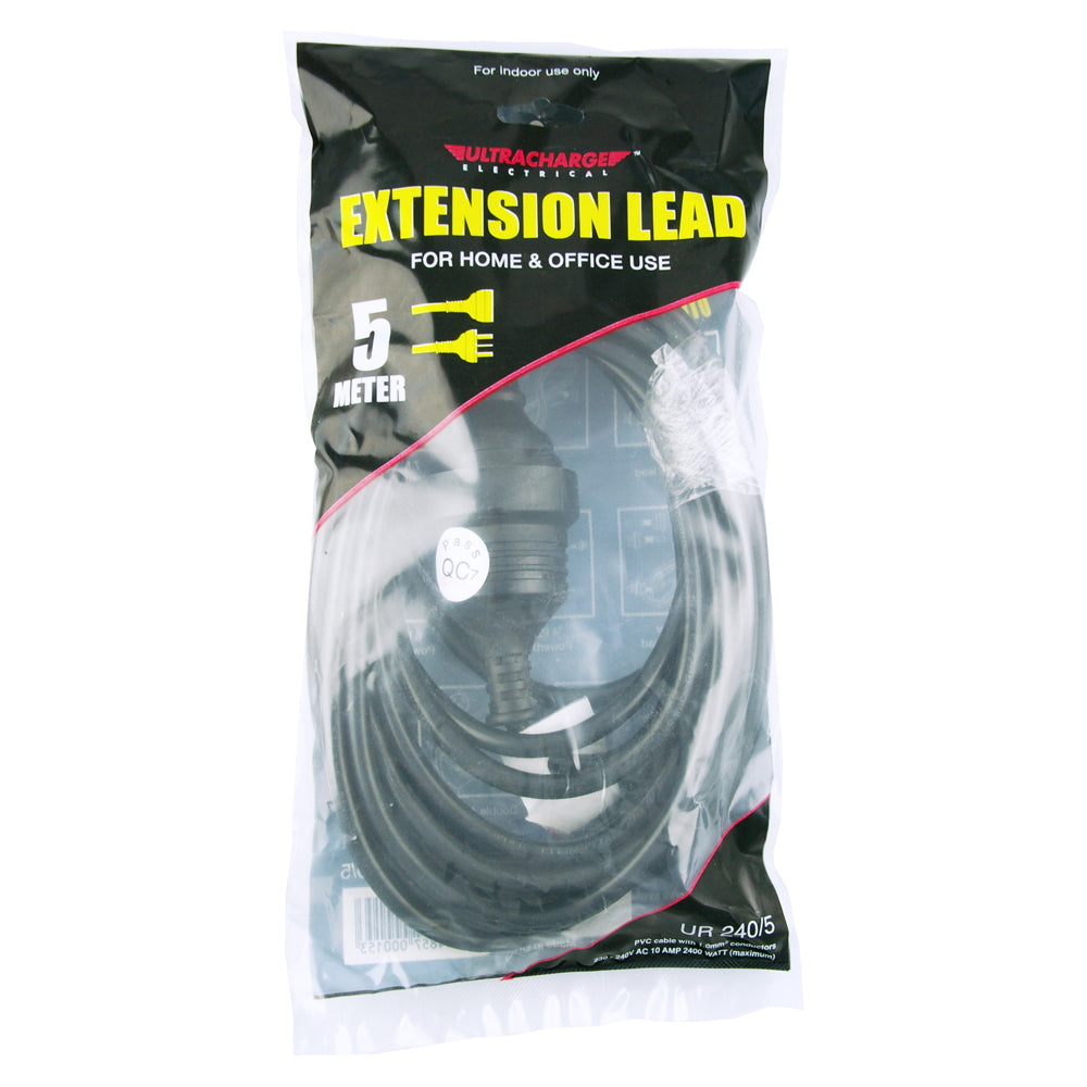 Ultracharge 5m Cord Extension Lead Home/Office 10A Power Cable AU/NZ Plug Black