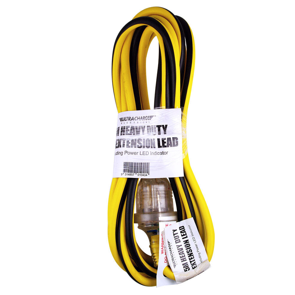 Ultracharge Extension Heavy Duty 10A/2400W Lead Power Cable Cord AU/NZ Yellow — 5m