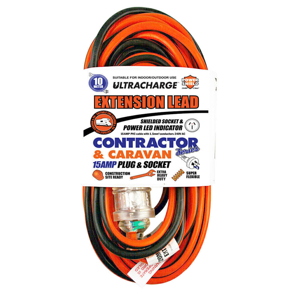 Ultracharge 10m Outdoor Extension Lead 15Amp Cable Cord Power Shielded Socket