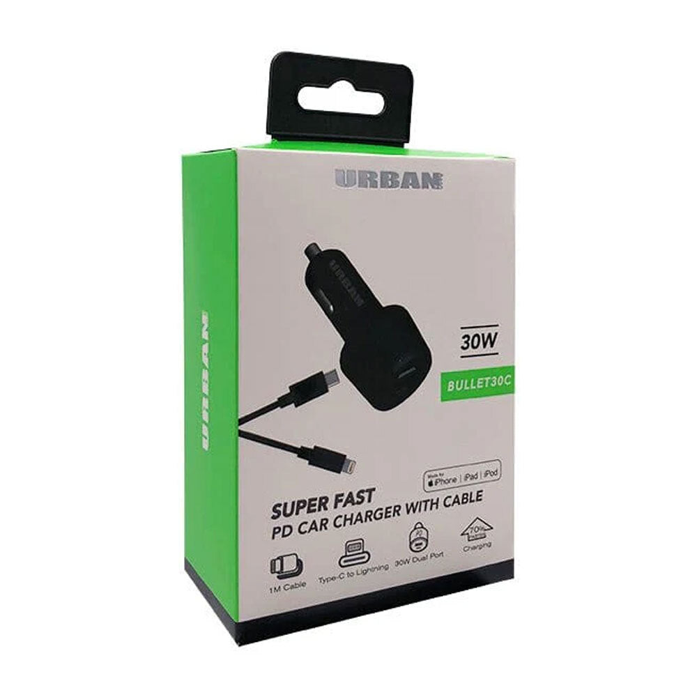 Urban 30W Dual Port Car Charger Adapter 1m Cable Compatible w/ iPhone Black — image 3