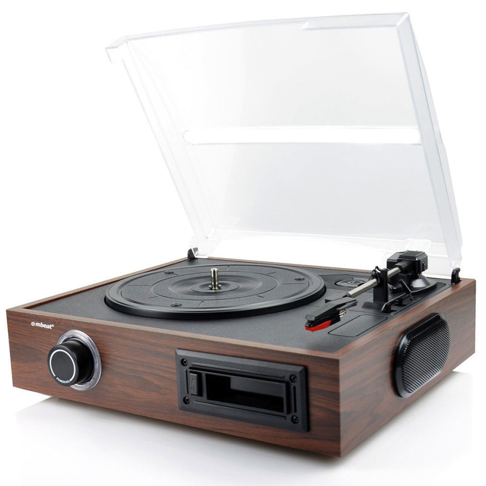 Mbeat USB Turntable Vinyl/Cassette to MP3 Recorder/Wooden Record Player Speaker