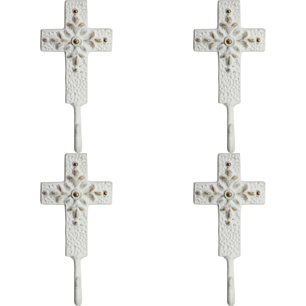 LVD Metal Hook Cross Classic Decorative Home Decor Organisation 9x18cm White (4 Pack)