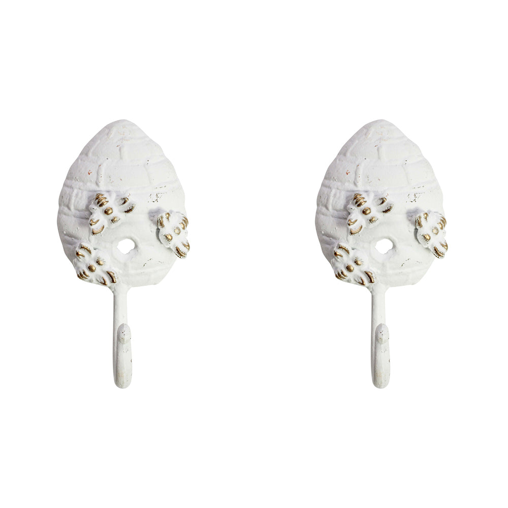 LVD Metal 15.5cm Bee Hive Hook Wall Hanger Decor - White (2 Pack)