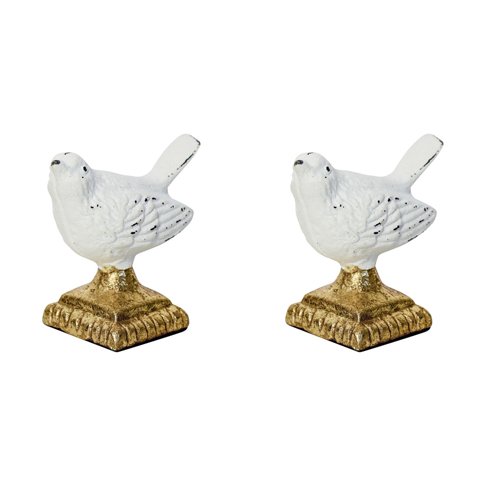 LVD Metal 10cm Vintage Bird Sculpture Ornament - White (2 Pack)