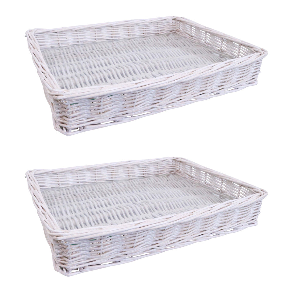 LVD Saint Tropez Wicker Willow Tray Basket Storage Rectangle 40x30cm White (2 Pack)