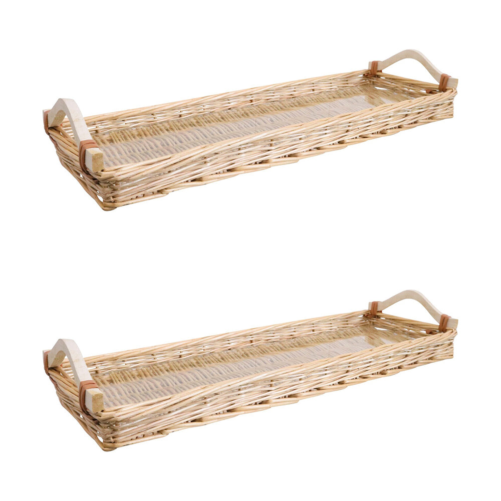 LVD Tray Charcuterie Wicker Basket w/ Handle Rect 20x60cm Willow/Glass NTRL (2 Pack)
