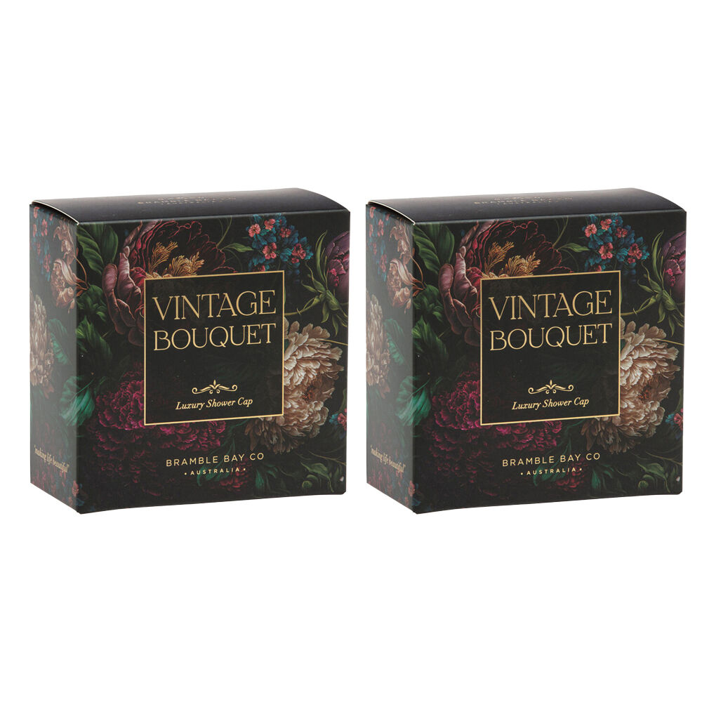 Bramble Bay Vintage Floriade Bouquet Waterproof Shower Cap Reusable (2 Pack)