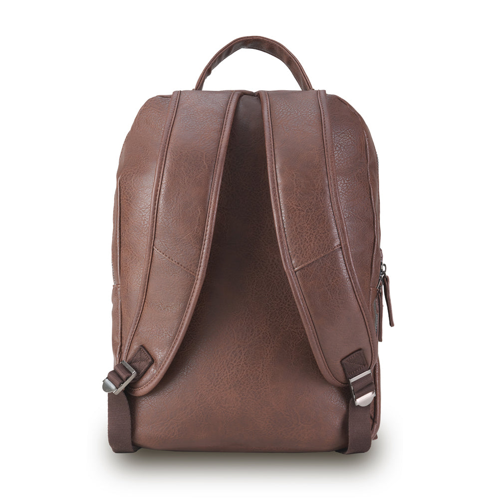 Tosca Vegan Leather Backpack Mens Multi-Pocket Travel School/Work Bag — Chocolate