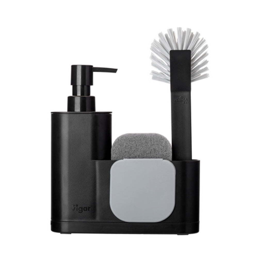 Vigar Rengo Monobloc Sink Caddy/Dish Brush/Sponge w/ Dispenser Set Black (4 Pieces)