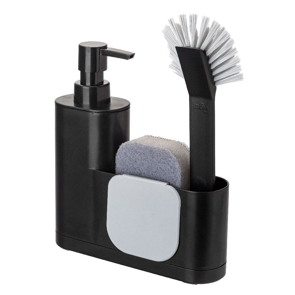 Vigar Rengo Monobloc Sink Caddy/Dish Brush/Sponge w/ Dispenser Set Black (4 Pieces) — image 2