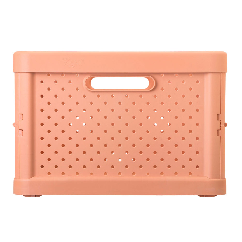 Vigar Compact 32L Plastic Foldable Crate Home Basket Storage Organiser Orange — image 3