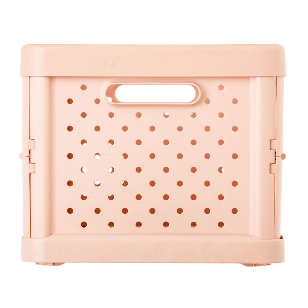Vigar Compact 11.3L Plastic Foldable Crate Home Office Storage Basket Peach Pink — image 3
