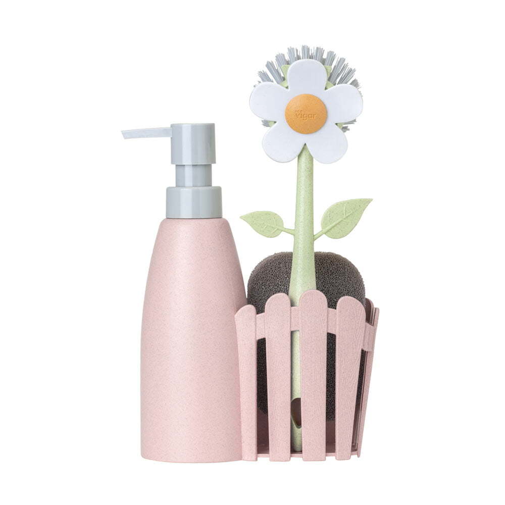 Vigar Florganic Brush/Sink Caddy/Sponge Set w/ 340ml Soap Dispenser Pink (4 Pieces)