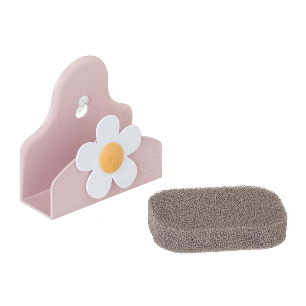Vigar Florganic Wall Mounted Suction Holder w/ Silicone Sponge Cleaning Set Pink/Grey — image 3
