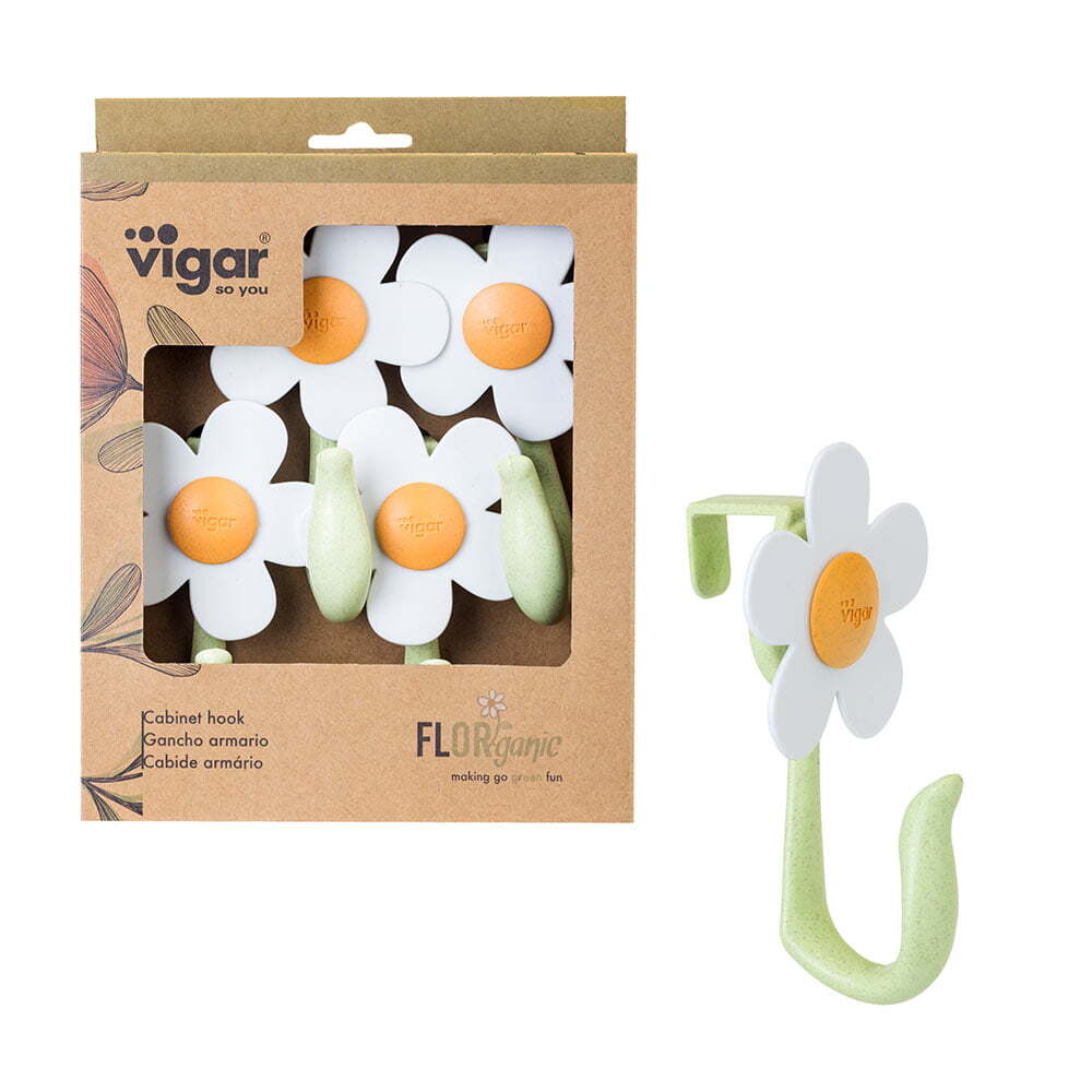Vigar 13cm Florganic Cabinet/Door Hook Set Kitchen/Bathroom Space Organiser (4 Pieces)