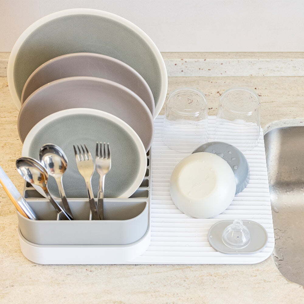 Vigar Rengo Dish Drying Rack & Cutlery Bucket Drainer Set Storage White/Grey — image 10