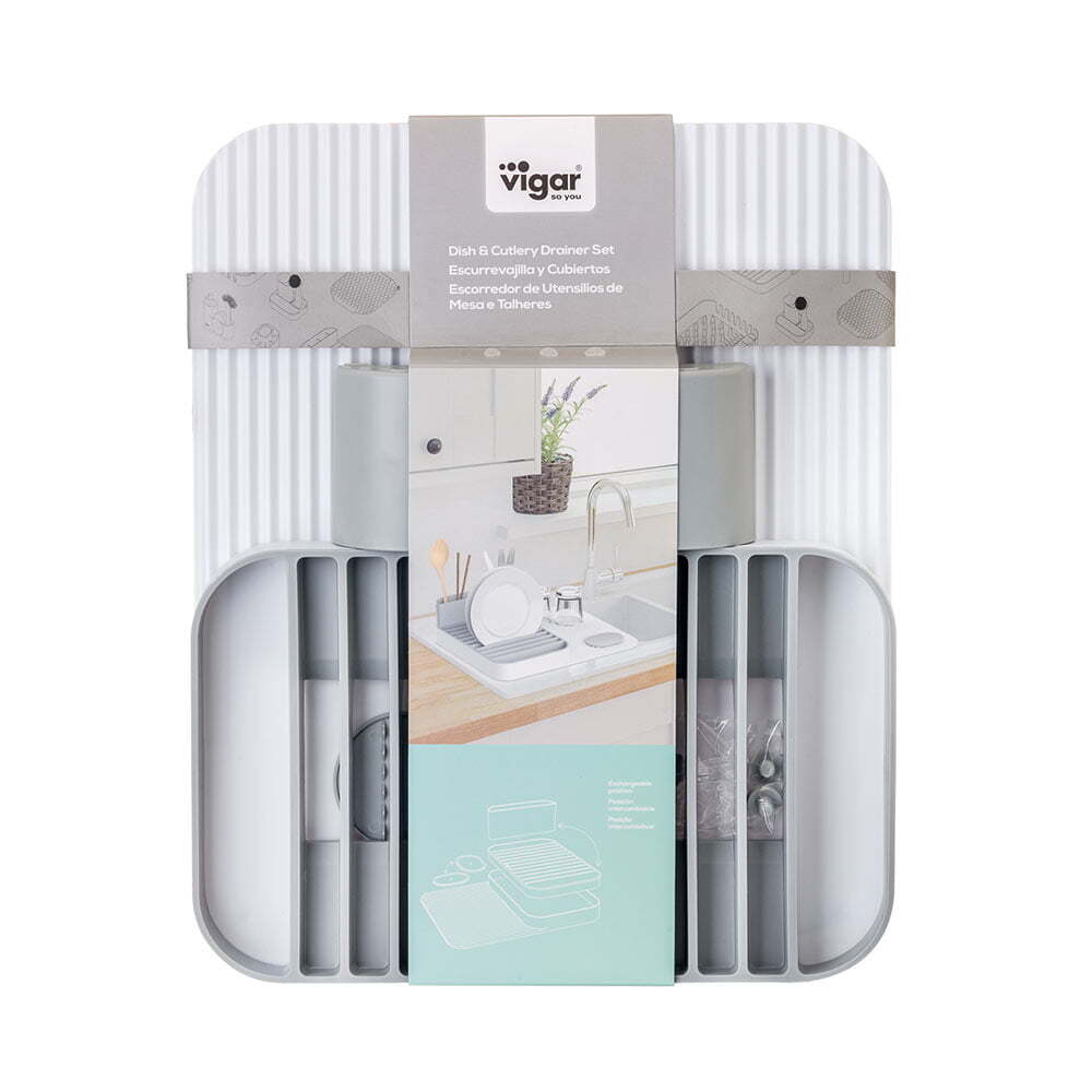 Vigar Rengo Dish Drying Rack & Cutlery Bucket Drainer Set Storage White/Grey — image 5