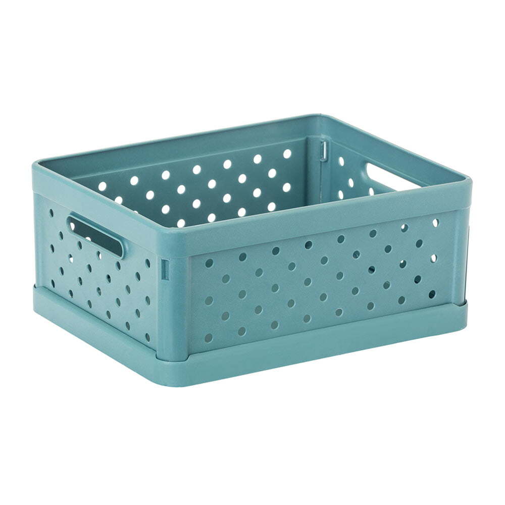 Vigar Compact 3.3L Plastic Foldable Crate Home Basket Storage Tray Stone Blue (3 Pack) — image 2