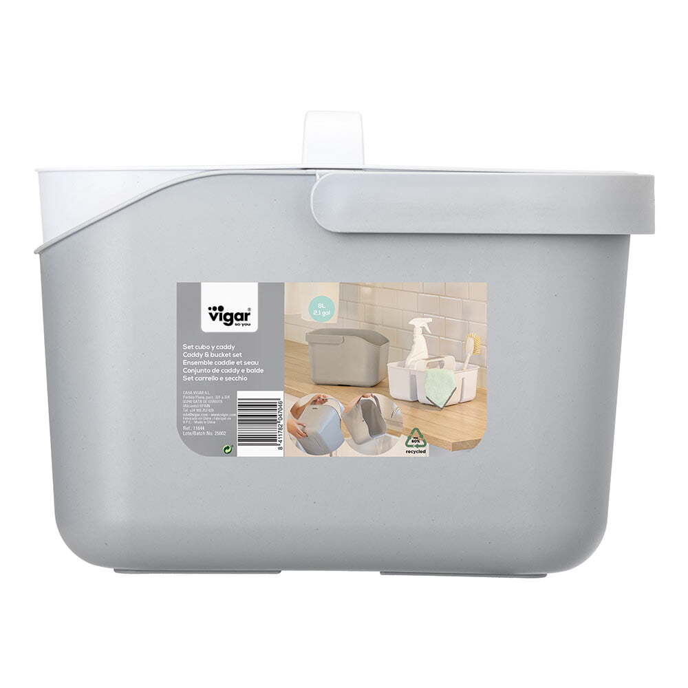 Vigar Rengo 3L Bucket & Caddy Set w/ Carry Handle Storage Home Organiser Grey — image 2