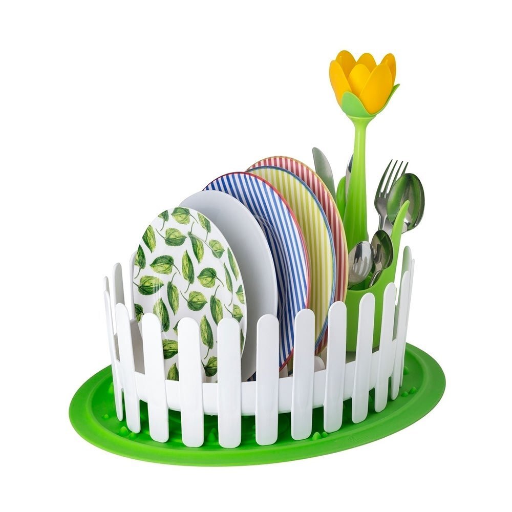 Vigar Flower Power Floral Dish/Cutlery Drainer w/ Silicone Mat Set Storage Rack — image 4