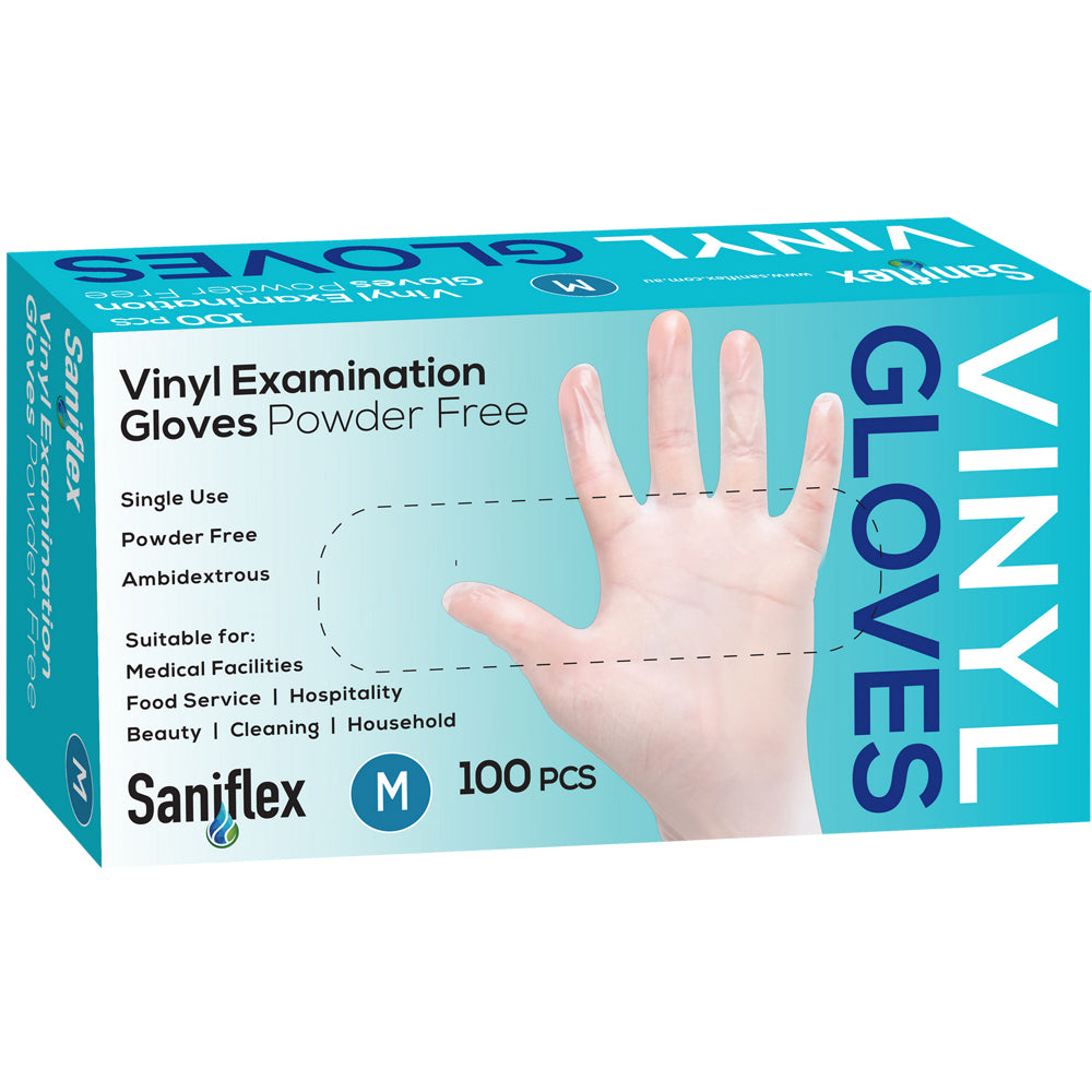 Saniflex Vinyl Disposable Gloves Clear Size M Home Cleaning Work PPE (100 Pieces)