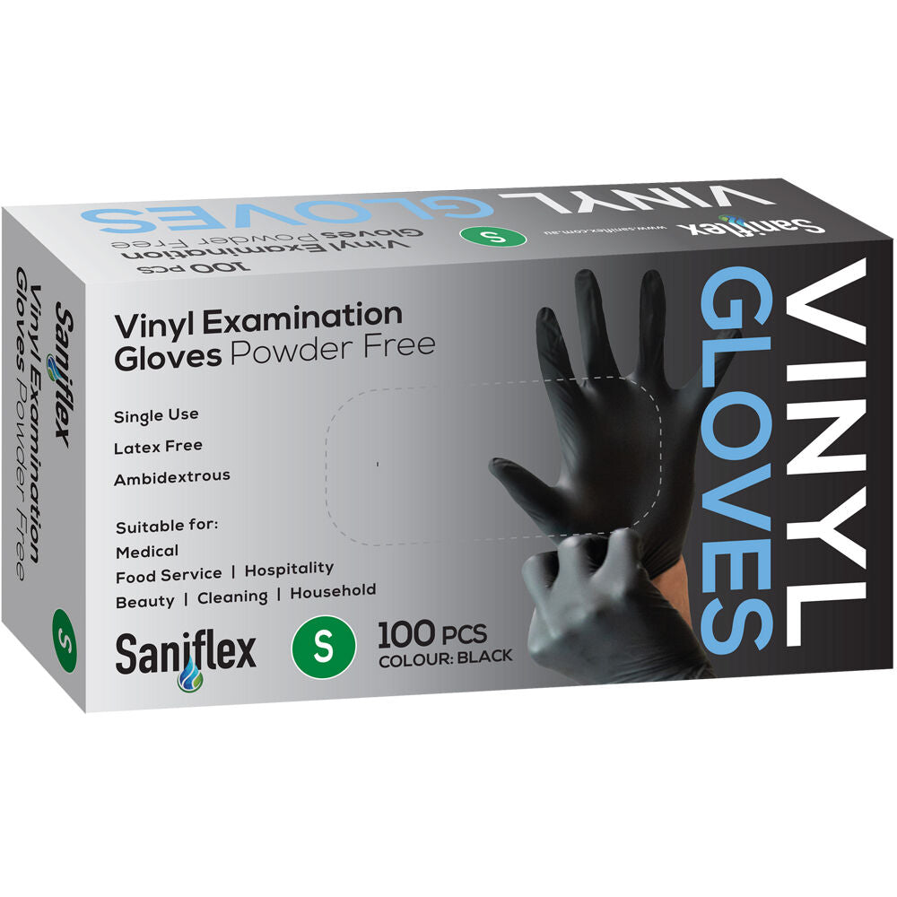 Saniflex 100pc Saniflex Black Vinyl Examination Latex Powder Free Gloves- Size S (6 Pack) — image 2