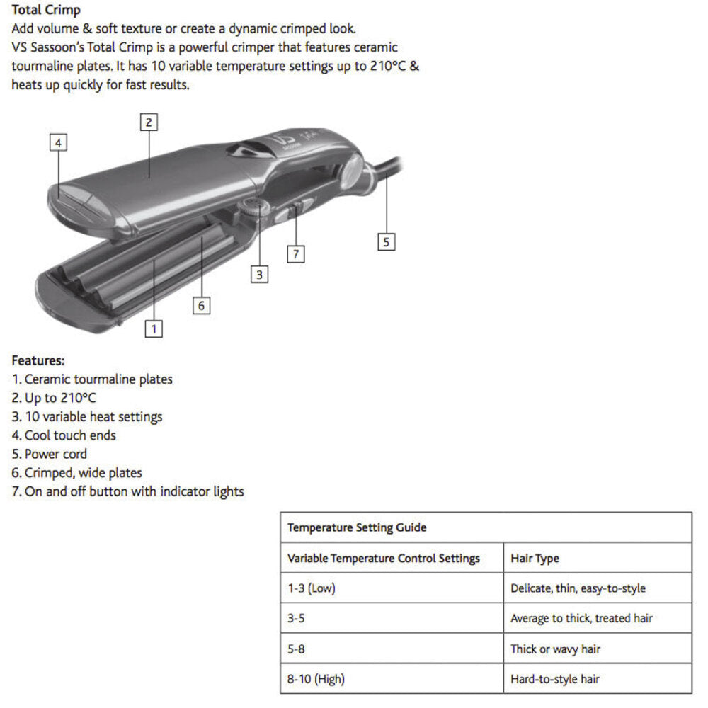 VS Sassoon VS2165A Total Crimp Ceramic Plate Hair Crimper Styler 2yr Warranty — image 4