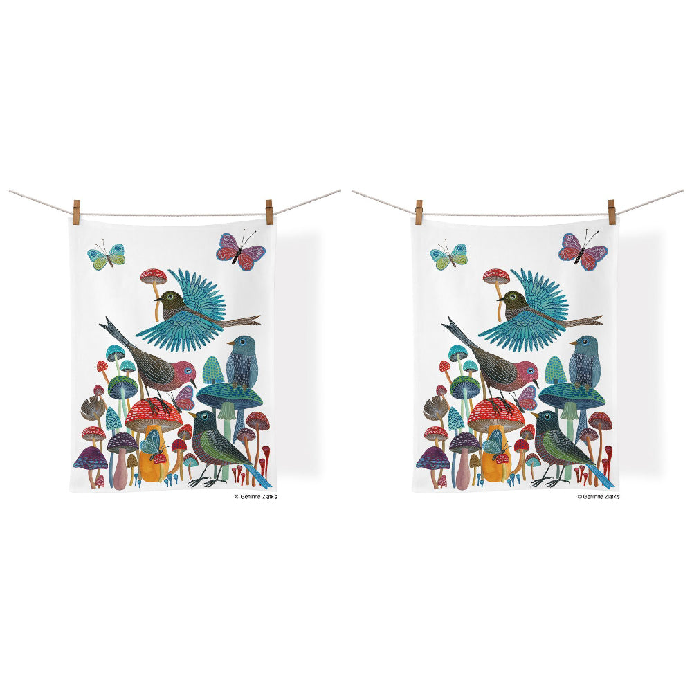 Werkshoppe Cotton Kitchen Tea Towel Dry Dish Cloth 53.5x71cm Mushroom Garden (2 Pack)