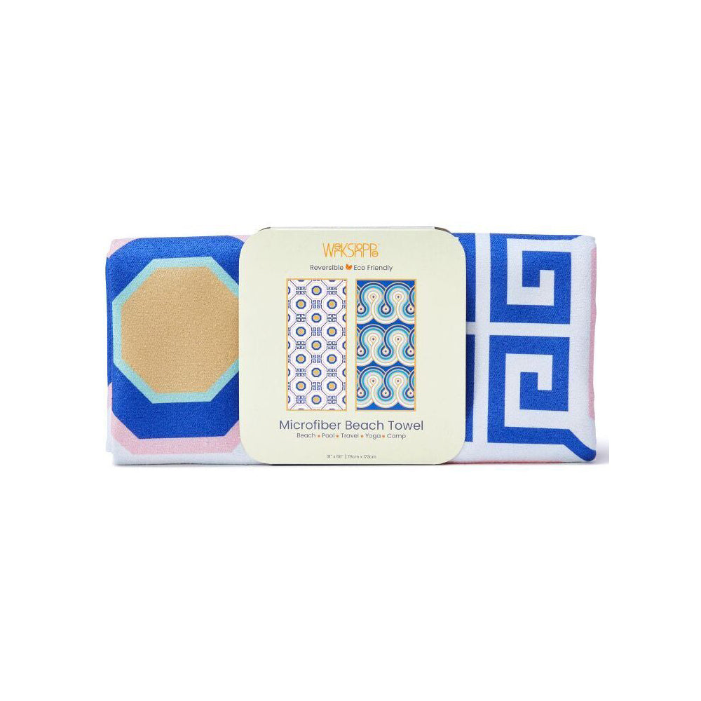 Werkshoppe Greek Key Tiles Microfiber Reversible Beach Towel Large 79x173cm