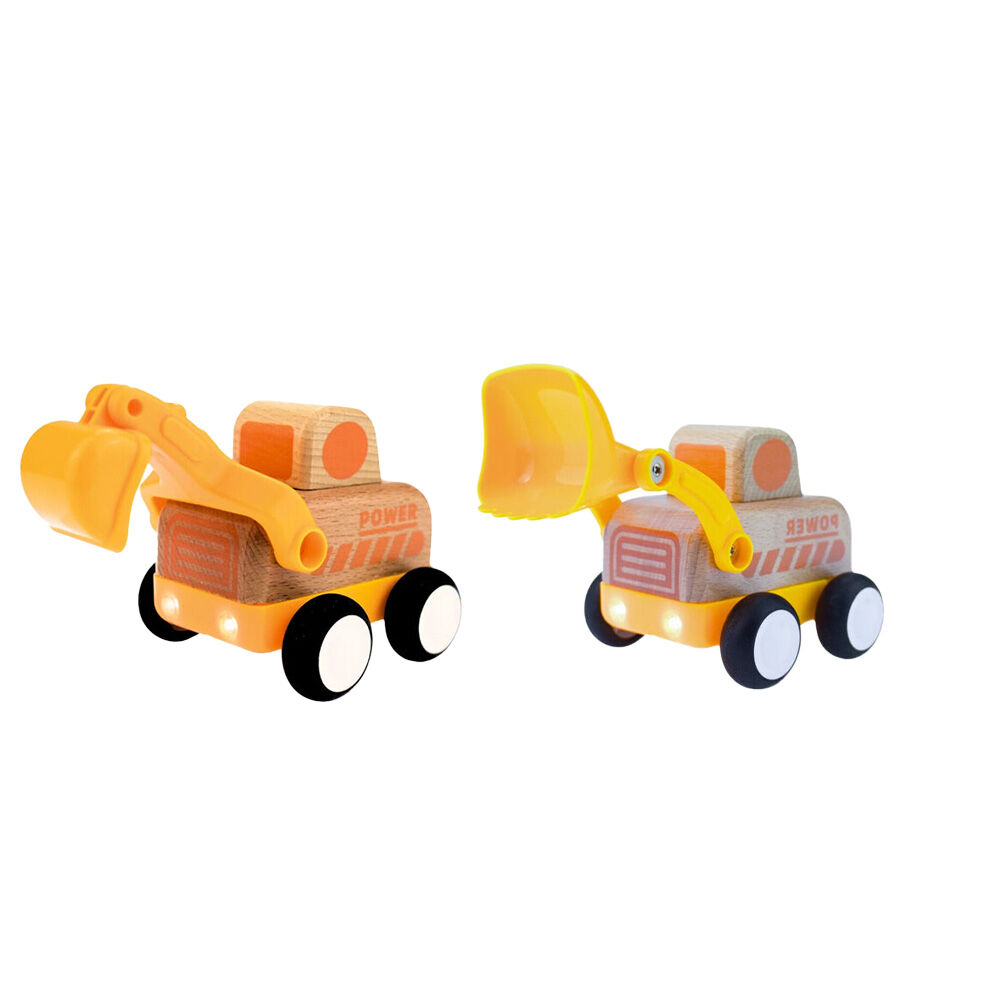 Wanborns Wooden Friction Digger & Bulldozer Truck w/ Lights and Sounds 18m+