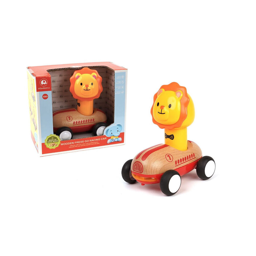 Wanborns Wooden Press Go Racer Lion & Dinosaur w/ Lights and Sounds 18m+ — image 2