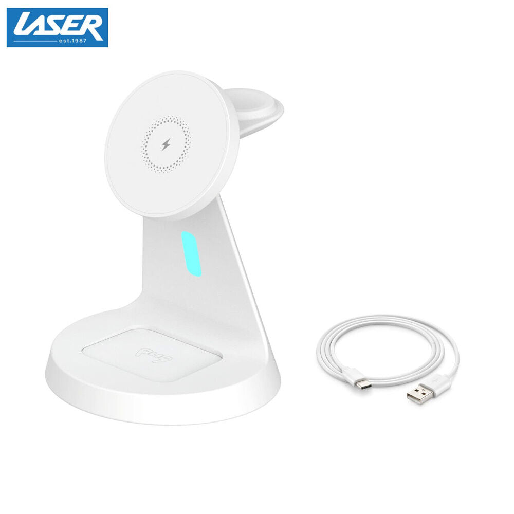Laser 3 in 1 Wireless Charging Stand Magnetic Multi Device Charger White — image 2