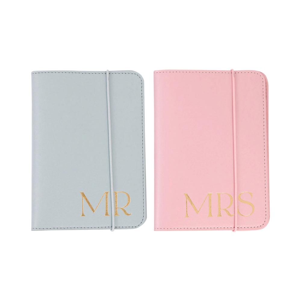 Splosh Wedding Mr & Mrs Pink/Blue Leather Passport Wallet/Holder Set 14cm (2 Pieces)