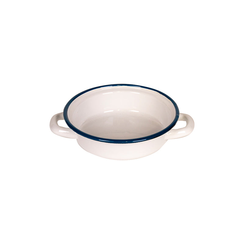 Urban Style Enamelware 14x6.3cm Ragout Plate Dish w/ Handles w/ Blue Rim White