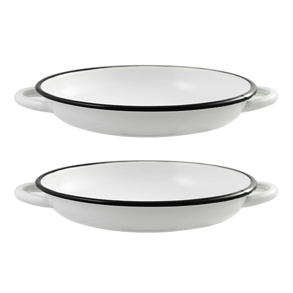 Urban Style Enamelware 22cm Ragout Plate Dinner Dish w/Black Rim/Handle WHT (2 Pack)