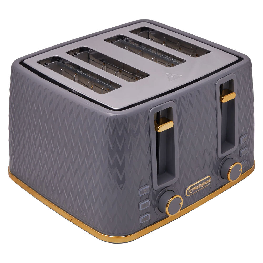 Westinghouse Zig Zag Pattern Grey/Gold 1.7L Kettle & 4 Slice Toaster Pack — image 3