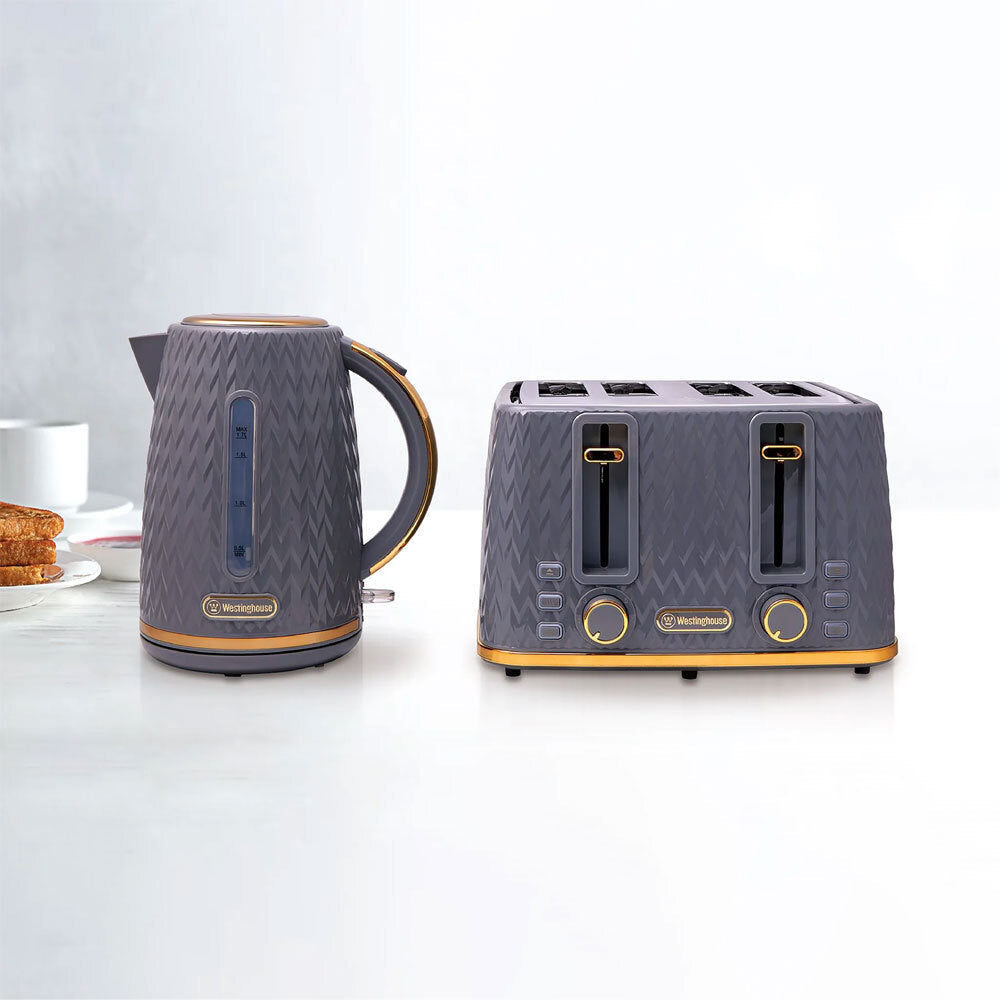 Westinghouse Zig Zag Pattern Grey/Gold 1.7L Kettle & 4 Slice Toaster Pack — image 5