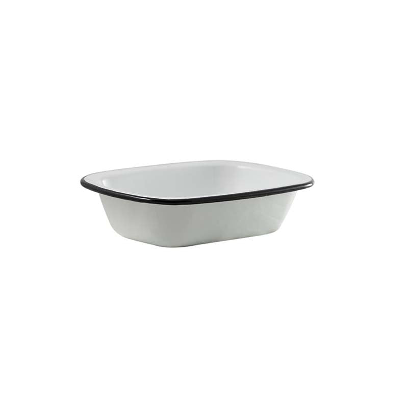 Urban Style Enamelware 20cm Pie Dish Rectangle Snack Container w/Black Rim White